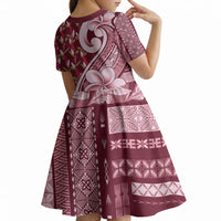 Samoa Teuila Kid Short Sleeve Dress Maroon Samoan Siapo Motifs LT05 - Polynesian Pride