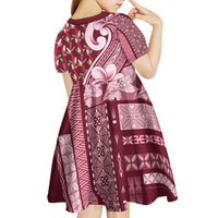 Samoa Teuila Kid Short Sleeve Dress Maroon Samoan Siapo Motifs LT05 - Polynesian Pride