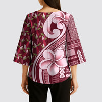 Samoa Teuila Kimono Sleeve Blouse Maroon Samoan Siapo Motifs LT05 - Polynesian Pride