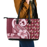 Samoa Teuila Leather Tote Bag Maroon Samoan Siapo Motifs LT05 - Polynesian Pride