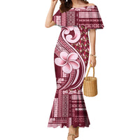 Samoa Teuila Mermaid Dress Maroon Samoan Siapo Motifs LT05 Women Maroon - Polynesian Pride