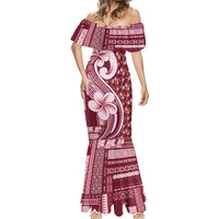 Samoa Teuila Mermaid Dress Maroon Samoan Siapo Motifs LT05 - Polynesian Pride