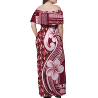 Samoa Teuila Off Shoulder Maxi Dress Maroon Samoan Siapo Motifs LT05 - Polynesian Pride