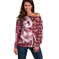 Samoa Teuila Off Shoulder Sweater Maroon Samoan Siapo Motifs LT05 Women Maroon - Polynesian Pride
