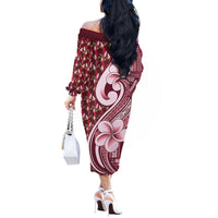 Samoa Teuila Off The Shoulder Long Sleeve Dress Maroon Samoan Siapo Motifs LT05 - Polynesian Pride