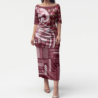 Samoa Teuila Puletasi Maroon Samoan Siapo Motifs LT05 Long Dress Maroon - Polynesian Pride