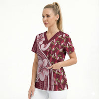 Samoa Teuila Scrub Top Maroon Samoan Siapo Motifs LT05 - Polynesian Pride