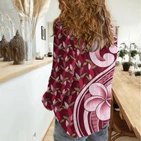 Samoa Teuila Women Casual Shirt Maroon Samoan Siapo Motifs LT05 - Polynesian Pride