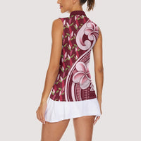 Samoa Teuila Women Sleeveless Polo Shirt Maroon Samoan Siapo Motifs LT05 - Polynesian Pride