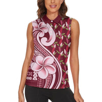 Samoa Teuila Women Sleeveless Polo Shirt Maroon Samoan Siapo Motifs LT05 - Polynesian Pride