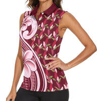 Samoa Teuila Women Sleeveless Polo Shirt Maroon Samoan Siapo Motifs LT05 - Polynesian Pride
