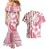 Samoa Teuila Couples Matching Mermaid Dress and Hawaiian Shirt White Samoan Siapo Motifs LT05 - Polynesian Pride