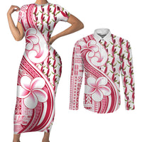 Samoa Teuila Couples Matching Short Sleeve Bodycon Dress and Long Sleeve Button Shirt White Samoan Siapo Motifs LT05 White - Polynesian Pride