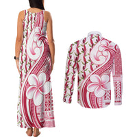 Samoa Teuila Couples Matching Tank Maxi Dress and Long Sleeve Button Shirt White Samoan Siapo Motifs LT05 - Polynesian Pride