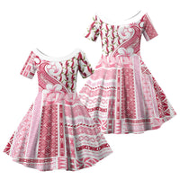 Samoa Teuila Family Matching Long Sleeve Bodycon Dress and Hawaiian Shirt White Samoan Siapo Motifs LT05 Daughter's Dress White - Polynesian Pride