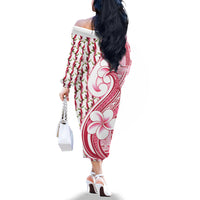 Samoa Teuila Family Matching Off The Shoulder Long Sleeve Dress and Hawaiian Shirt White Samoan Siapo Motifs LT05 - Polynesian Pride