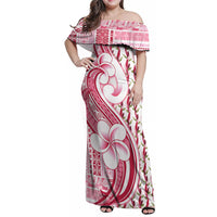 Samoa Teuila Family Matching Off Shoulder Maxi Dress and Hawaiian Shirt White Samoan Siapo Motifs LT05 Mom's Dress White - Polynesian Pride
