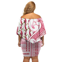 Samoa Teuila Off Shoulder Short Dress White Samoan Siapo Motifs LT05 - Polynesian Pride