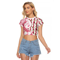 Samoa Teuila Raglan Cropped T Shirt White Samoan Siapo Motifs LT05 Female White - Polynesian Pride
