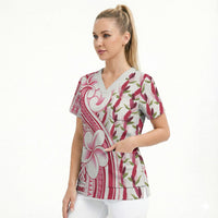 Samoa Teuila Scrub Top White Samoan Siapo Motifs LT05 - Polynesian Pride