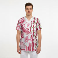 Samoa Teuila Scrub Top White Samoan Siapo Motifs LT05 - Polynesian Pride
