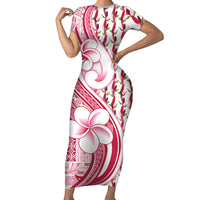 Samoa Teuila Short Sleeve Bodycon Dress White Samoan Siapo Motifs LT05 Long Dress White - Polynesian Pride