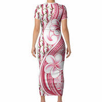 Samoa Teuila Short Sleeve Bodycon Dress White Samoan Siapo Motifs LT05 - Polynesian Pride