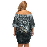 Hawaii Mo'o Lizard God Family Matching Off Shoulder Short Dress and Hawaiian Shirt Polynesian Style