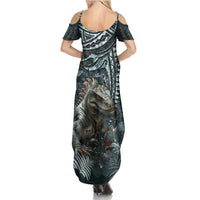 Hawaii Mo'o Lizard God Summer Maxi Dress Polynesian Style