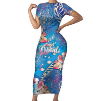 Happy Diwali Festival Family Matching Short Sleeve Bodycon Dress and Hawaiian Shirt Diya Lamp Rangoli With Polynesian Pattern