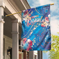 Happy Diwali Festival Garden Flag Diya Lamp Rangoli With Polynesian Pattern LT05 House Flag Blue - Polynesian Pride