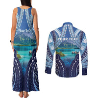 Personalised French Polynesia Bora Bora Couples Matching Tank Maxi Dress and Long Sleeve Button Shirt Beach Landscape Polynesian Style