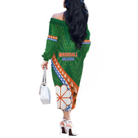 Personalised Marshall Islands Kwajalein Atoll Off The Shoulder Long Sleeve Dress Polynesian Tribal Tattoo