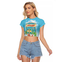 Aloha Hawaii Raglan Cropped T Shirt Funny Macaw Parrot Tropical Vibe LT05 Female Blue - Polynesian Pride