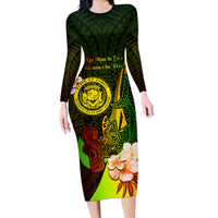 Personalised Hawaii State Motto Family Matching Long Sleeve Bodycon Dress and Hawaiian Shirt Hawaiian Tribal Reggae Hammerhead Shark LT05 Mom's Dress Reggae - Polynesian Pride