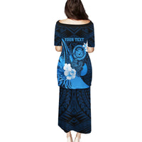 Personalised Hawaii State Motto Family Matching Puletasi and Hawaiian Shirt Hawaiian Tribal Blue Hammerhead Shark LT05 - Polynesian Pride