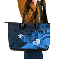 Hawaii State Motto Leather Tote Bag Hawaiian Tribal Blue Hammerhead Shark LT05 - Polynesian Pride