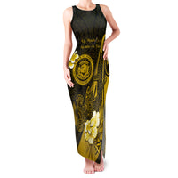 Personalised Hawaii State Motto Family Matching Tank Maxi Dress and Hawaiian Shirt Hawaiian Tribal Gold Hammerhead Shark LT05 Mom's Dress Gold - Polynesian Pride