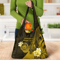 Hawaii State Motto Grocery Bag Hawaiian Tribal Gold Hammerhead Shark