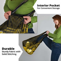 Hawaii State Motto Grocery Bag Hawaiian Tribal Gold Hammerhead Shark