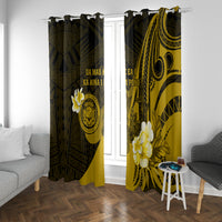 Hawaii State Motto Window Curtain Hawaiian Tribal Gold Hammerhead Shark LT05 With Grommets Gold - Polynesian Pride