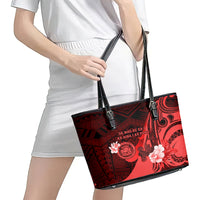 Hawaii State Motto Leather Tote Bag Hawaiian Tribal Red Hammerhead Shark LT05 - Polynesian Pride