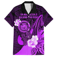 Personalised Hawaii State Motto Family Matching Short Sleeve Bodycon Dress and Hawaiian Shirt Hawaiian Tribal Purple Hammerhead Shark LT05 Dad's Shirt - Short Sleeve Purple - Polynesian Pride