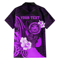 Personalised Hawaii State Motto Family Matching Short Sleeve Bodycon Dress and Hawaiian Shirt Hawaiian Tribal Purple Hammerhead Shark LT05 - Polynesian Pride