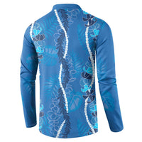 Hawaii Maile Lei Button Sweatshirt With Blue Monstera Pattern LT05 - Polynesian Pride
