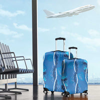 Hawaii Maile Lei Luggage Cover With Blue Monstera Pattern LT05 - Polynesian Pride