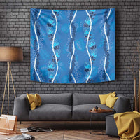 Hawaii Maile Lei Tapestry With Blue Monstera Pattern LT05 Blue - Polynesian Pride
