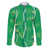 Hawaii Maile Lei Family Matching Long Sleeve Bodycon Dress and Hawaiian Shirt With Green Monstera Pattern