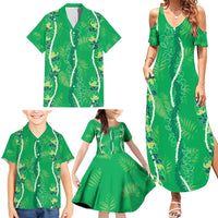 Hawaii Maile Lei Family Matching Summer Maxi Dress and Hawaiian Shirt With Green Monstera Pattern