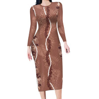 Hawaii Maile Lei Family Matching Long Sleeve Bodycon Dress and Hawaiian Shirt With Brown Monstera Pattern